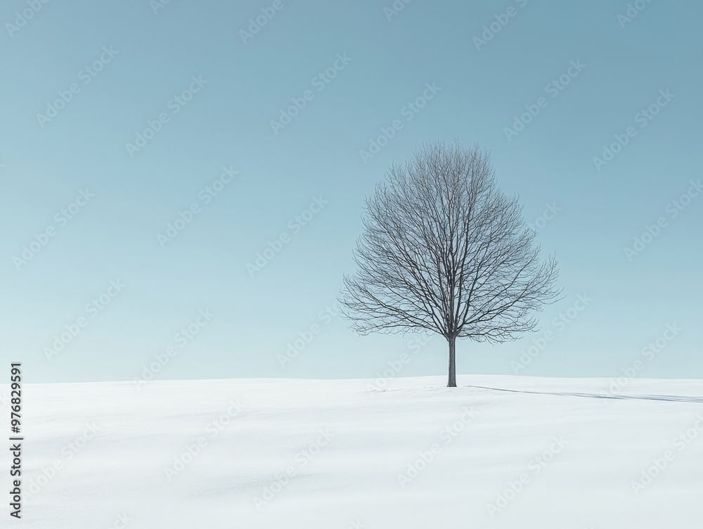 Fototapeta premium Solitary Tree in a Serene Winter Landscape