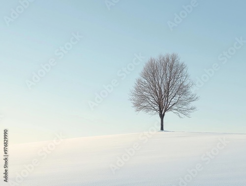 A Solitary Tree Standing Tall in a Snow Covered Landscape