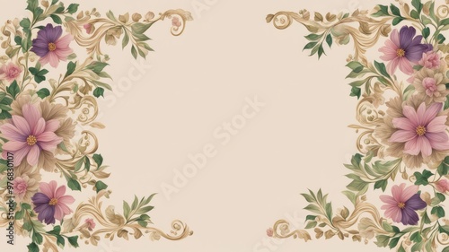 Wallpaper Mural Vintage floral frame design with green leaves and flowers, vector illustration for paper texture or wallpaper Torontodigital.ca