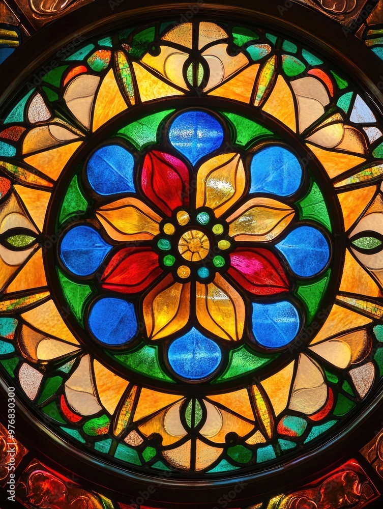 Stained glass window with flower Stained glass window with flower