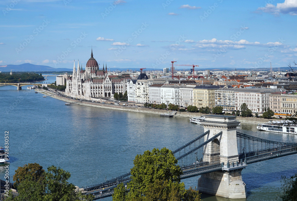 Naklejka premium View of Budapest skyline and Danube River