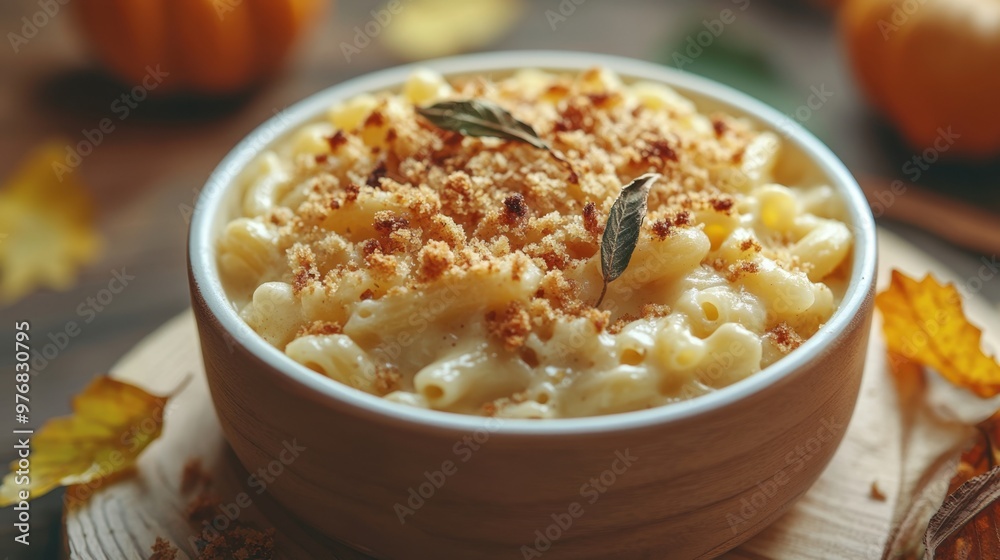 mockup of fall comfort food concept a warm bowl of creamy macaroni and cheese topped with breadcrumbs, perfect for cozy evenings mockup of fall comfort food concept a warm bowl of creamy macaroni and cheese topped with breadcrumbs, perfect for cozy evenings