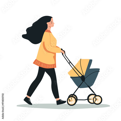 A woman strolling a stroller