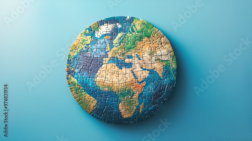 Representing global strategy solutions an earthshaped jigsaw puzzle is depicted photo