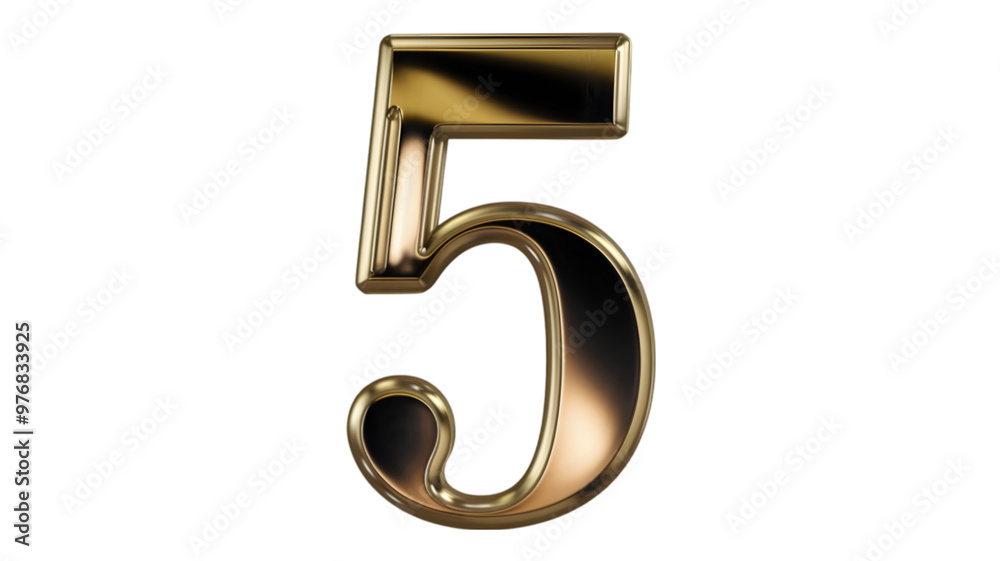 A 3D transparent representation of the number '5' in a shiny gold color. A 3D transparent representation of the number '5' in a shiny gold color.