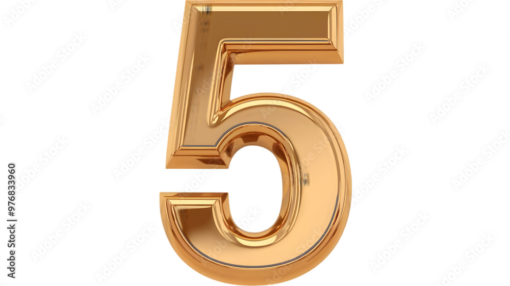 A 3D transparent representation of the number '5' in a shiny gold color. A 3D transparent representation of the number '5' in a shiny gold color.