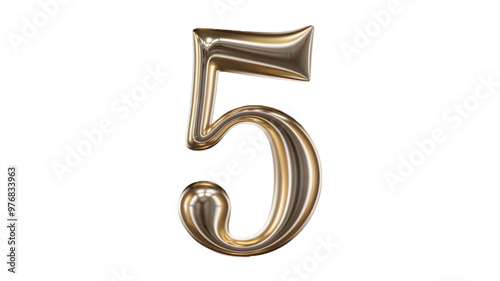 A 3D transparent representation of the number '5' in a shiny gold color.