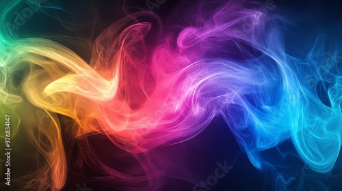 Abstract colorful smoke swirls on a black background.