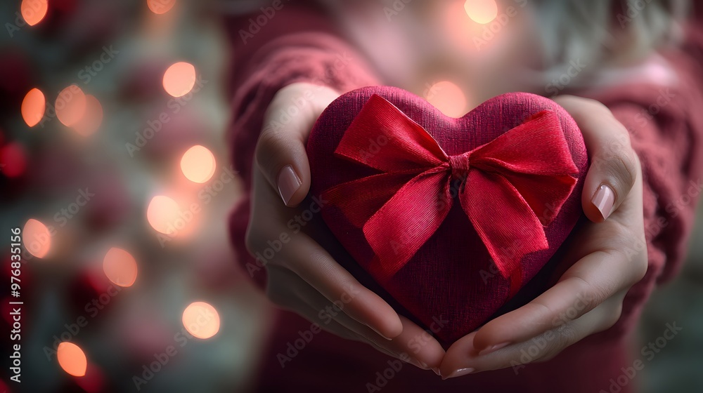 Hands Holding a Heart-Shaped Gift Box: A pair of hands holding a heart-shaped gift box with a bow, set against a romantic, soft-focus background.
Hands Holding a Heart-Shaped Gift Box: A pair of hands holding a heart-shaped gift box with a bow, set against a romantic, soft-focus background.