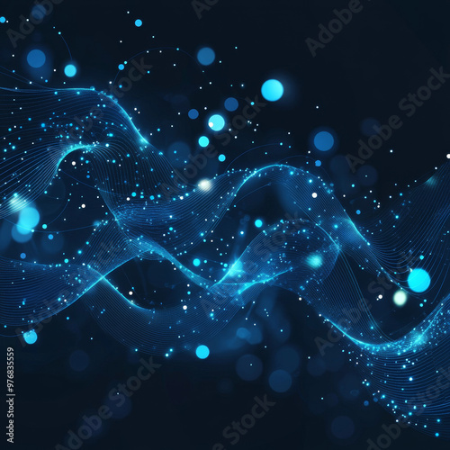 Artificial intelligence background concept featuring an abstract molecular structure and wave flow. It includes a futuristic digital brain and future technology. Vector illustration, EPS10.