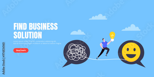 Understanding problem solution simplify challenge. Unravel business chaos process with tangle difficult problem mess business concept flat design vector illustration. Chaos to order, complex to simple