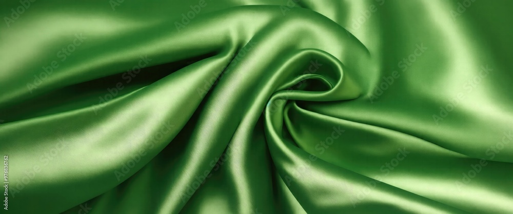 Fototapeta premium Luxurious Green Silk Fabric with Elegant Rich Folds