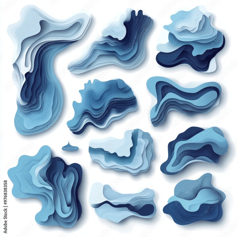 Abstract Blue Paper Cut Out Shapes Wave Pattern 3D Design Abstract Blue Paper Cut Out Shapes Wave Pattern 3D Design