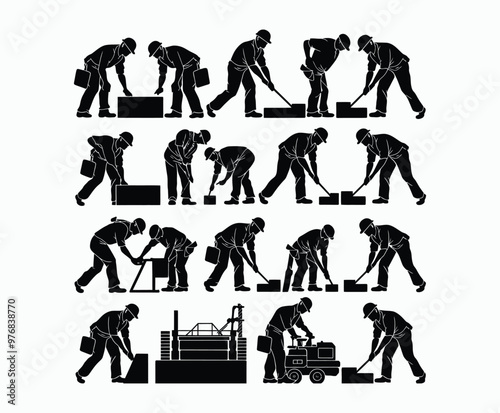 Construction worker EPS vector silhouette illustration template on a white background
