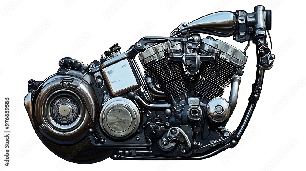 Motorcycle Engine Illustration Black and Chrome Detailed Isolated Motorcycle Engine Illustration Black and Chrome Detailed Isolated
