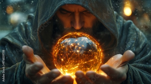 An illustration depicting a fortune teller, complete with mystical elements and a sense of mystery, designed to evoke themes of prediction and insight. photo