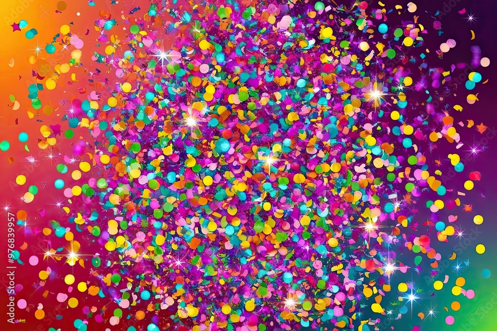 Vibrant Background with Joyful Whirling Confetti and Shimmering Sparkles