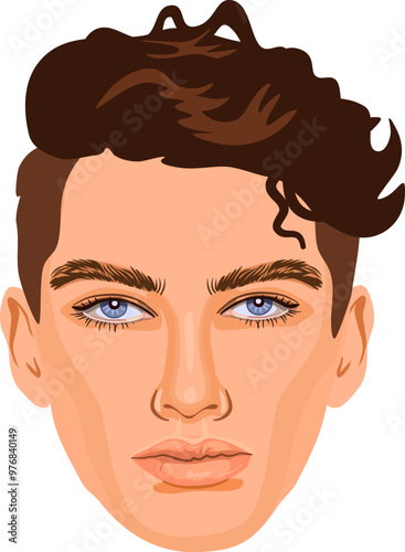 Handsome young man with trendy hairstyle. Detailed avatar of blue eyed male. 