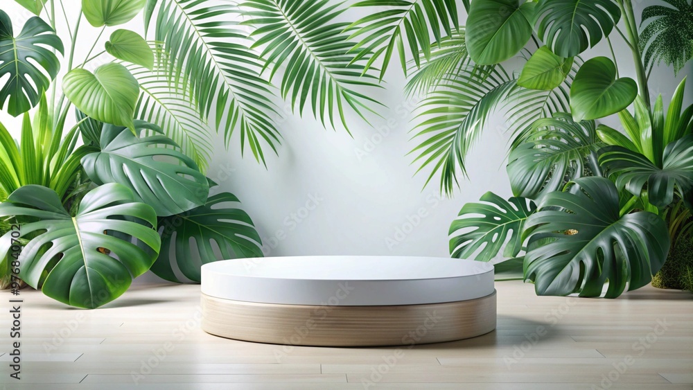A round table with a plant in the background A round table with a plant in the background