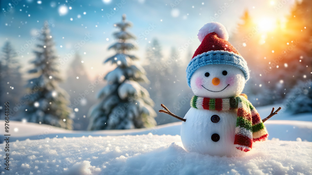 Generative of a cute snowman in a winter landscape, snow, snowman, winter, holiday, festive, cold, December, Christmas Generative of a cute snowman in a winter landscape, snow, snowman, winter, holiday, festive, cold, December, Christmas