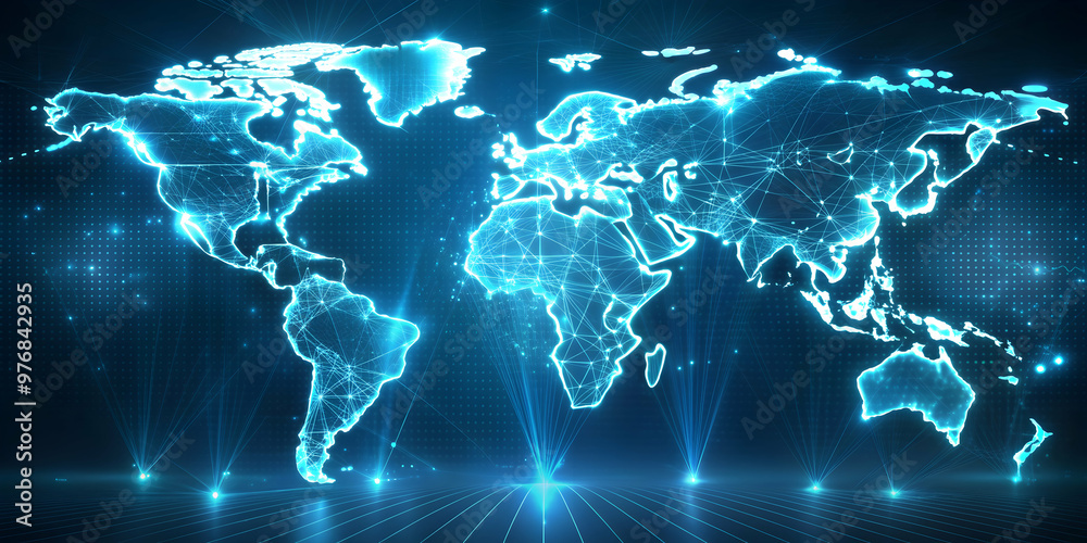 Futuristic hologram world map with glowing continents and digital data, futuristic, hologram, world map, continents, glowing Futuristic hologram world map with glowing continents and digital data, futuristic, hologram, world map, continents, glowing