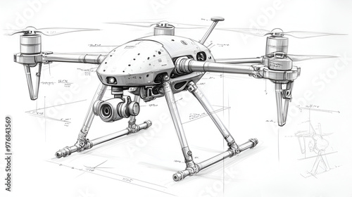 Simple sketch of a drone suitable for securityrelated concepts photo