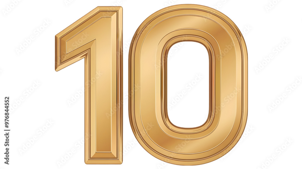 A 3D transparent representation of the number '10' in a shiny gold color A 3D transparent representation of the number '10' in a shiny gold color