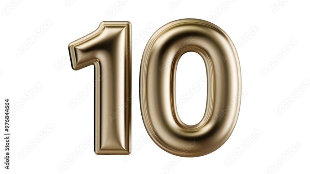A 3D transparent representation of the number '10' in a shiny gold color A 3D transparent representation of the number '10' in a shiny gold color