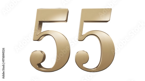 A 3D transparent representation of the number '55' in a shiny gold color