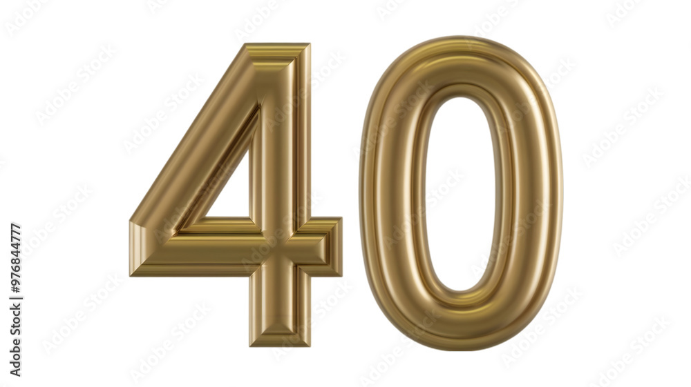 A 3D transparent representation of the number '40' in a shiny gold color A 3D transparent representation of the number '40' in a shiny gold color