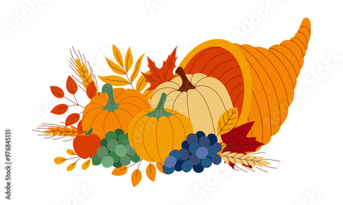 A pumpkin and gourd filled with fall fruits and vegetables. The pumpkin is in the center of the image and surrounded by a variety of fruits and vegetables