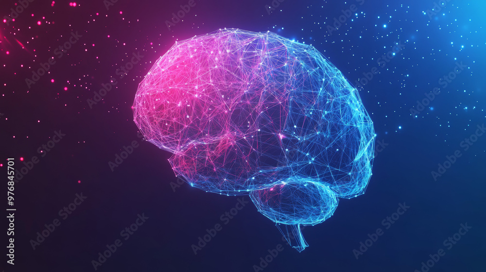 Abstract low-poly digital human brain. Represents neural networks and IQ testing, with artificial intelligence and virtual emulation in science and technology. Conceptualizes brainstorming and idea. Abstract low-poly digital human brain. Represents neural networks and IQ testing, with artificial intelligence and virtual emulation in science and technology. Conceptualizes brainstorming and idea.
