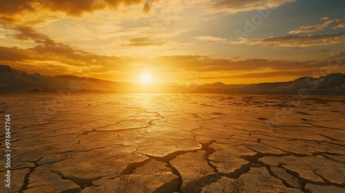 Sunset Over a Cracked Desert Landscape