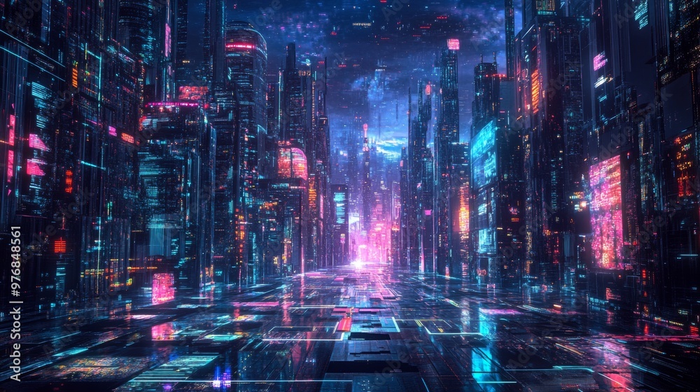 Abstract art style, futuristic city, night background, neon effect Abstract art style, futuristic city, night background, neon effect