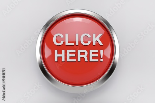 red circular button against a white background. The button has the text CLICK HERE! in bold photo