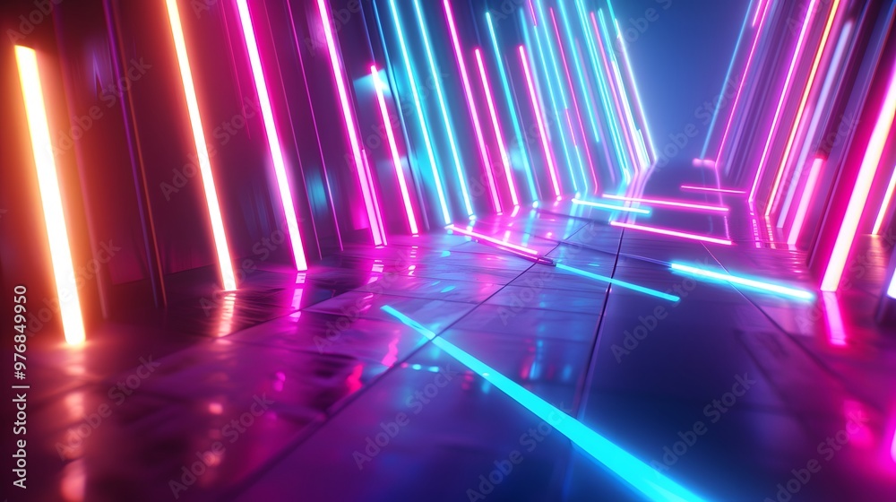 Fototapeta premium Neon Lights: A vibrant neon lights background with glowing colors, adding a futuristic and energetic vibe for tech gadgets. 