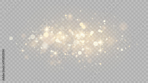 The dust sparks and golden stars shine with special light. Vector sparkles on a transparent background. . Stock royalty free vector illustration. PNG	