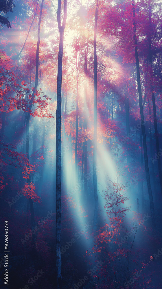 Obraz premium rays of light in the forest