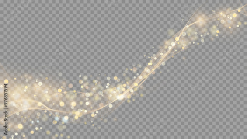 The dust sparks and golden stars shine with special light. Vector sparkles on a transparent background. . Stock royalty free vector illustration. PNG	