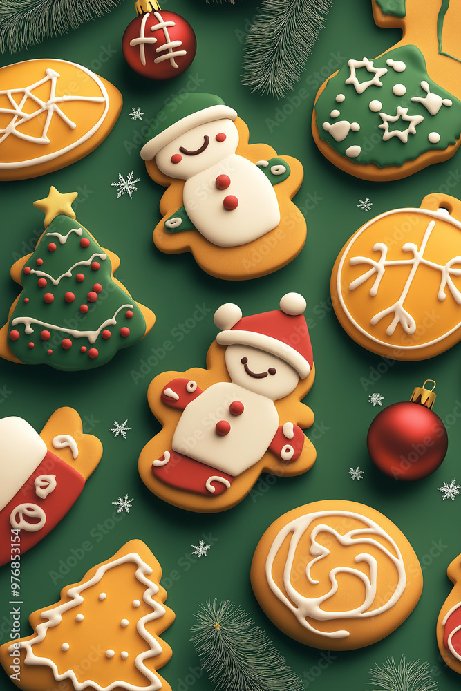 Naklejka premium funny x-mas comic design background wallpaper for christmas with santa claus holding cookies up 
