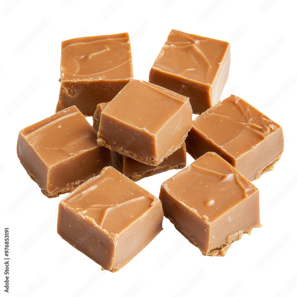 Delicious creamy fudge pieces stacked together, perfect for dessert inspiration and sweet cravings. transparent background Delicious creamy fudge pieces stacked together, perfect for dessert inspiration and sweet cravings. transparent background