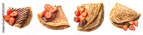 Delicious crepes filled with chocolate and decorated with fresh strawberries, perfect for dessert lovers and food enthusiasts. transparent background