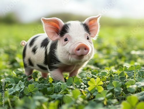 Pig with four leaf clovers