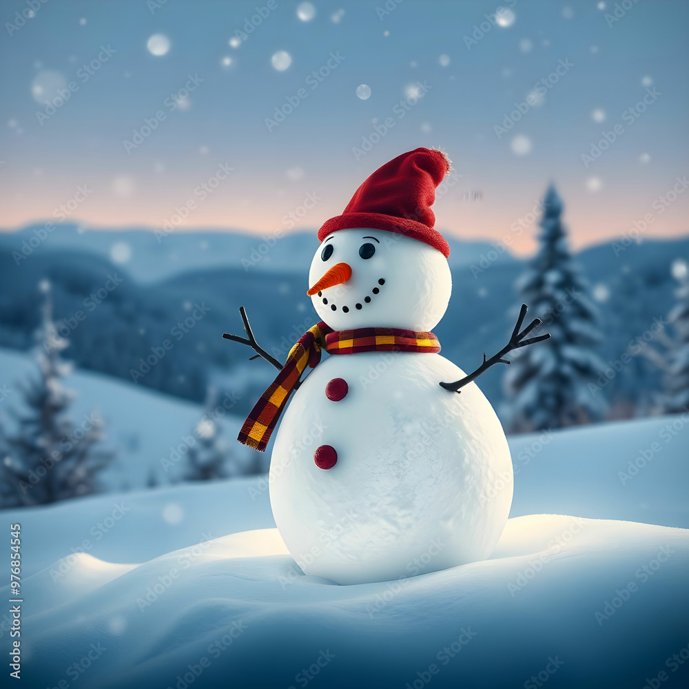 Snowman on winter landscape background Snowman on winter landscape background