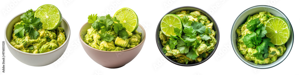 Freshly made avocado dip with lime and cilantro, perfect for parties or healthy snacking. transparent background Freshly made avocado dip with lime and cilantro, perfect for parties or healthy snacking. transparent background
