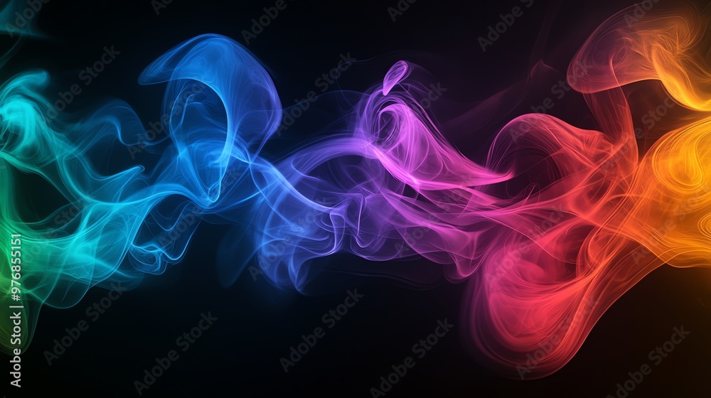 Abstract colorful smoke swirls against a black background. Abstract colorful smoke swirls against a black background.