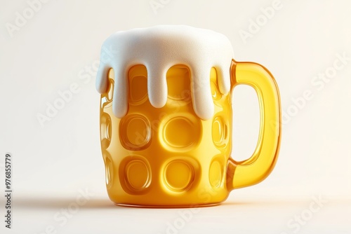 3D illustration of a unique patterned beer mug overflowing with foam