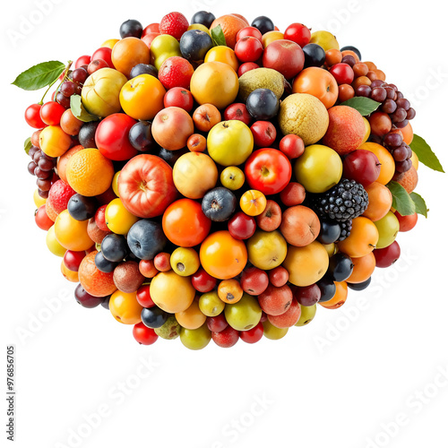 Burst of colorful assorted fruits in mid-air