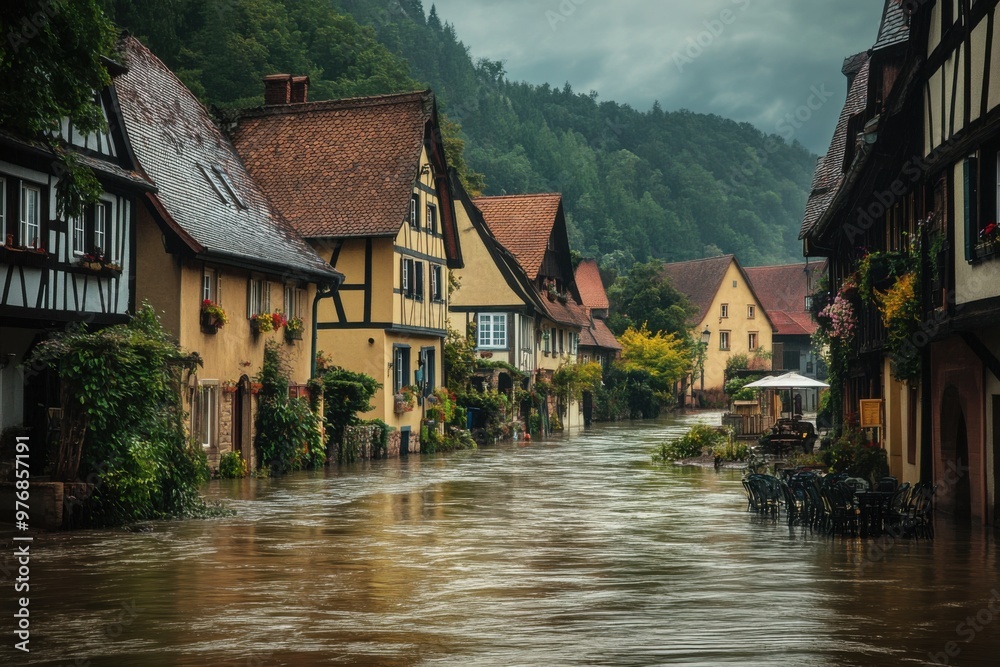 Flood in village. Flood in village.