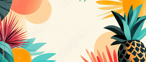 Abstract vector background with minimalist pineapple shapes, bold geometric outlines and soft pastel colors, modern tropical design with a clean aesthetic